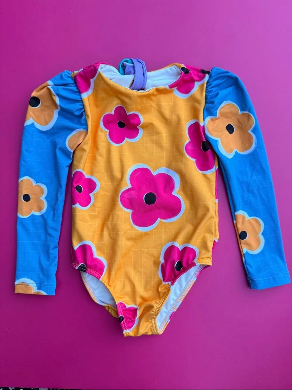 Pepita & Me Long Sleeve Swimsuit One Piece Size 2T Floral Orange Blue Pink Black